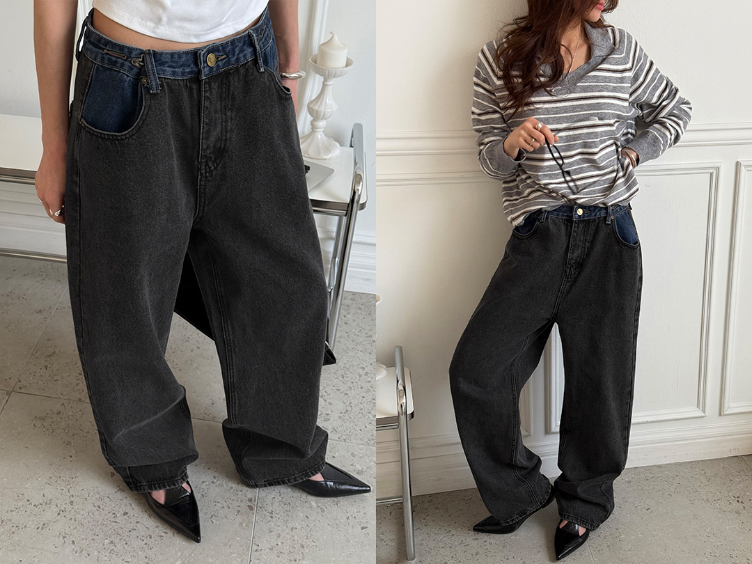 리헨브 배색데님팬츠