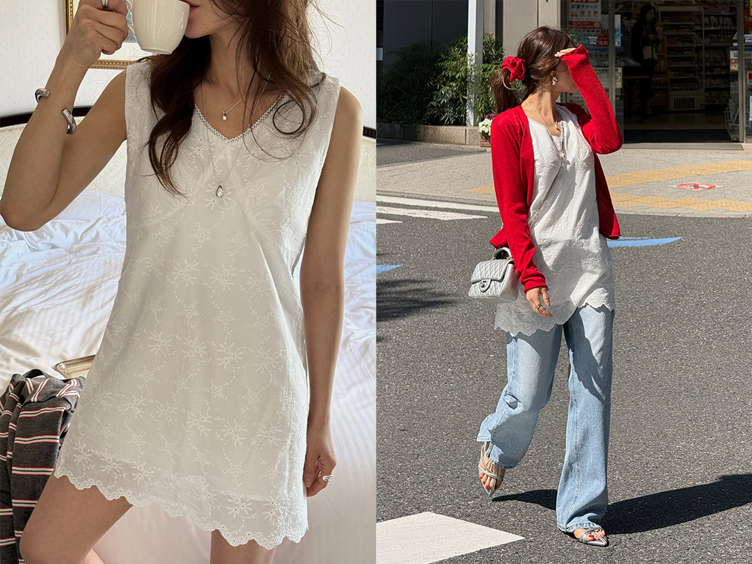 온모프 자수미니나시원피스