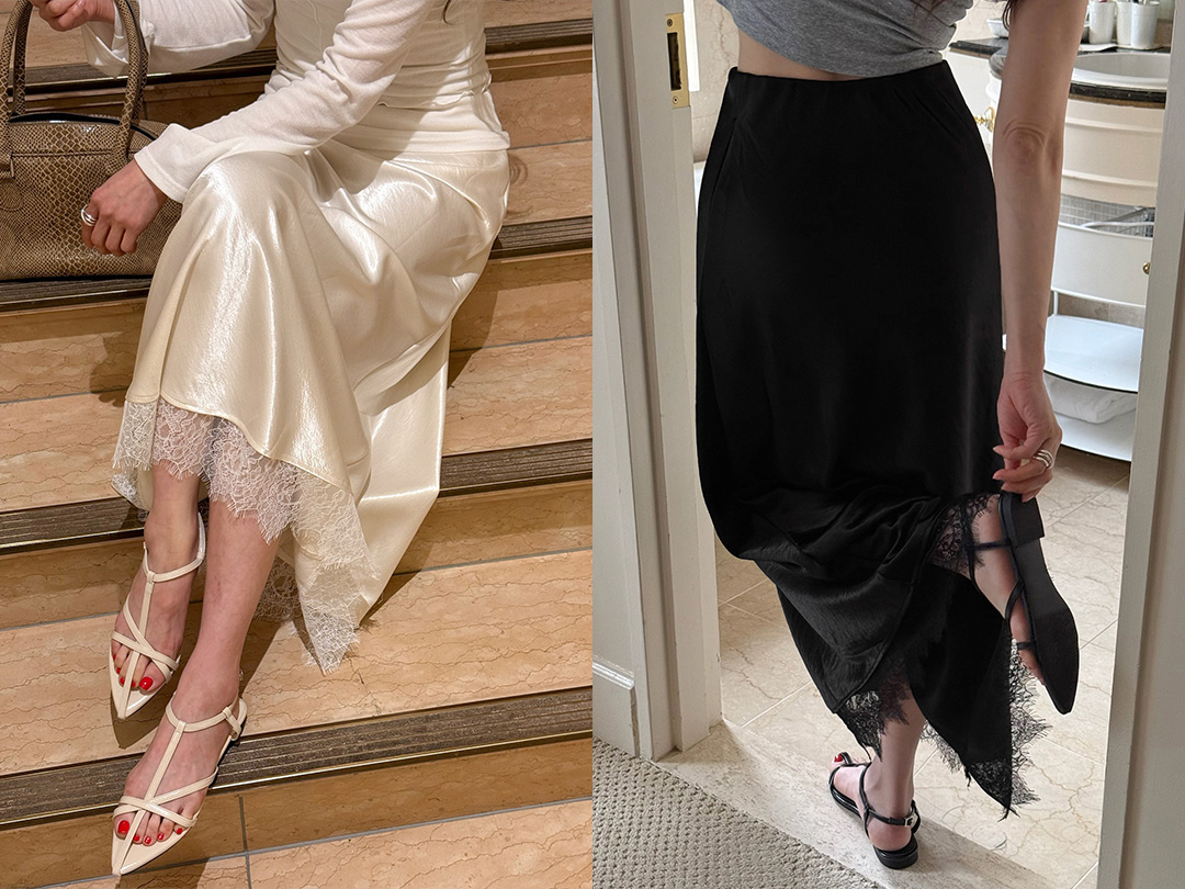 키마베 밴딩레이스새틴스커트