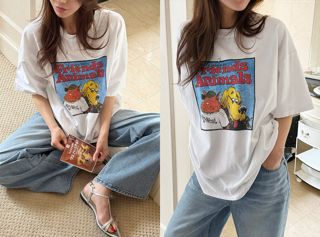 틴쿠베 나염루즈핏반팔티