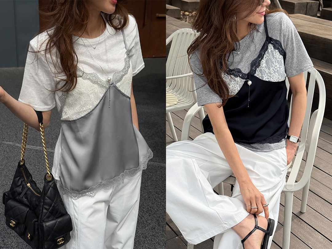 유텐츠 레이스레이어드반팔티