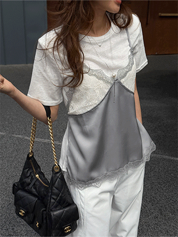 유텐츠 레이스레이어드반팔티