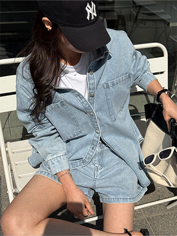 아보프 데님남방숏팬츠세트