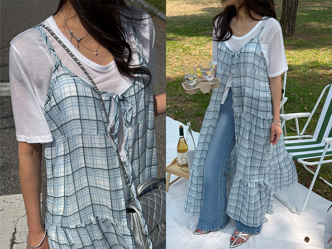 유헨오 체크레이어드원피스