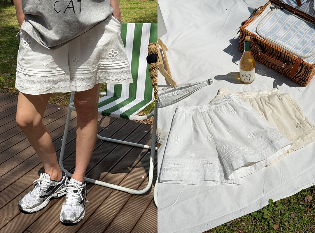 키엔토 펀칭레이스밴딩숏팬츠