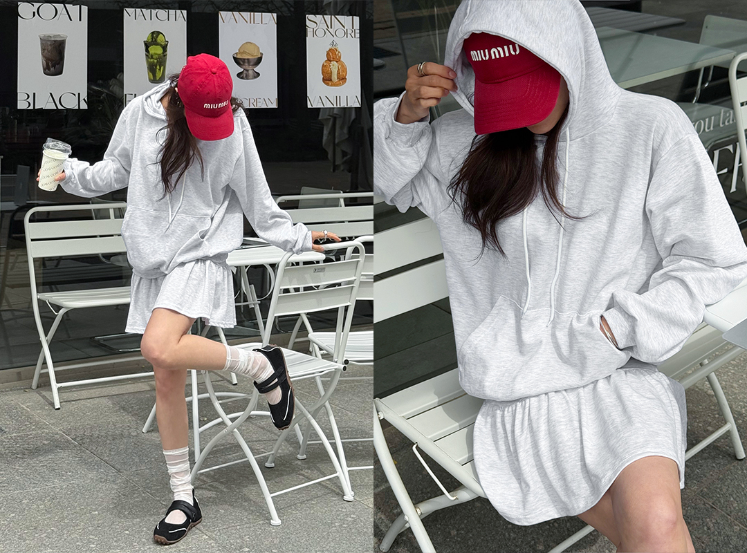 추브티 후드티밴딩스커트세트