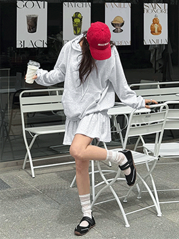 추브티 후드티밴딩스커트세트