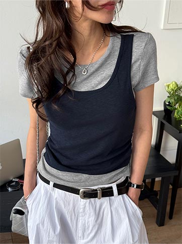 차이크 레이어드스판반팔티