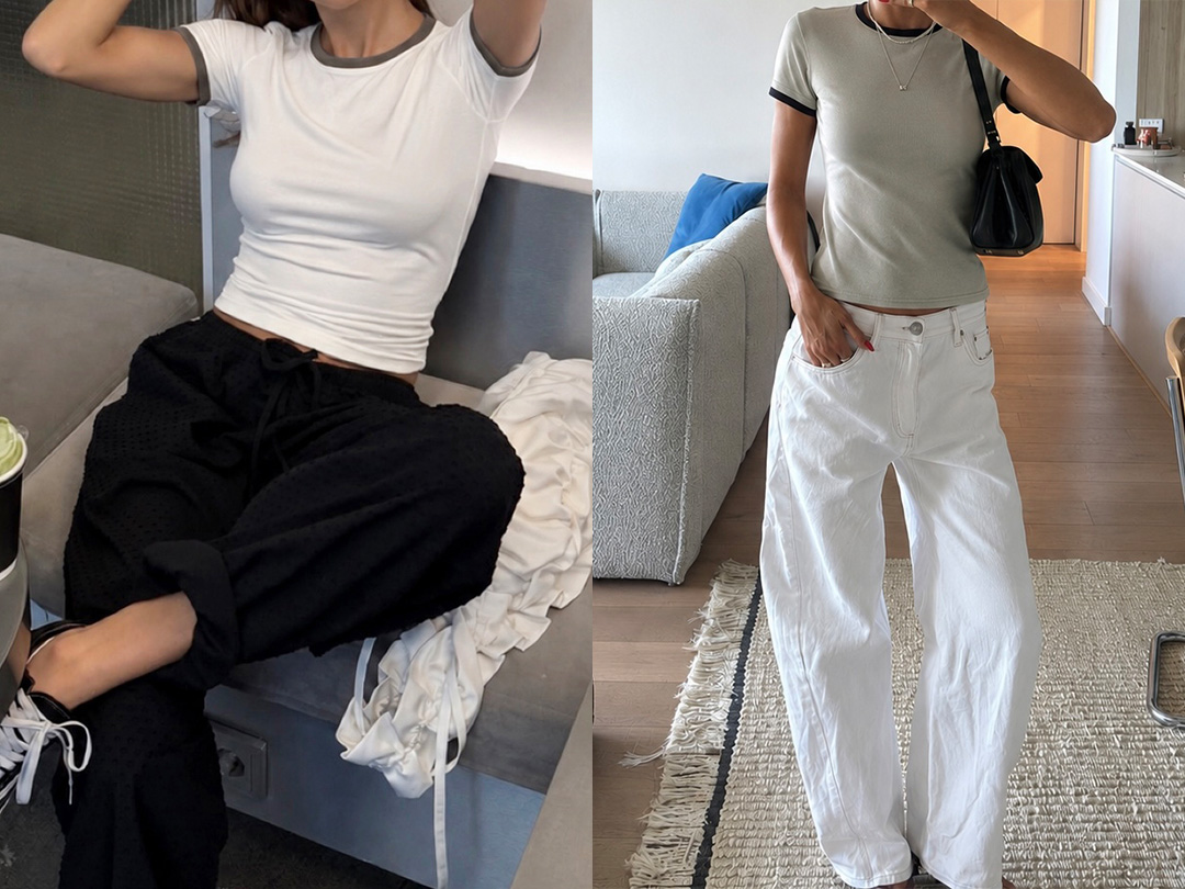 디빈쿠 배색반팔티