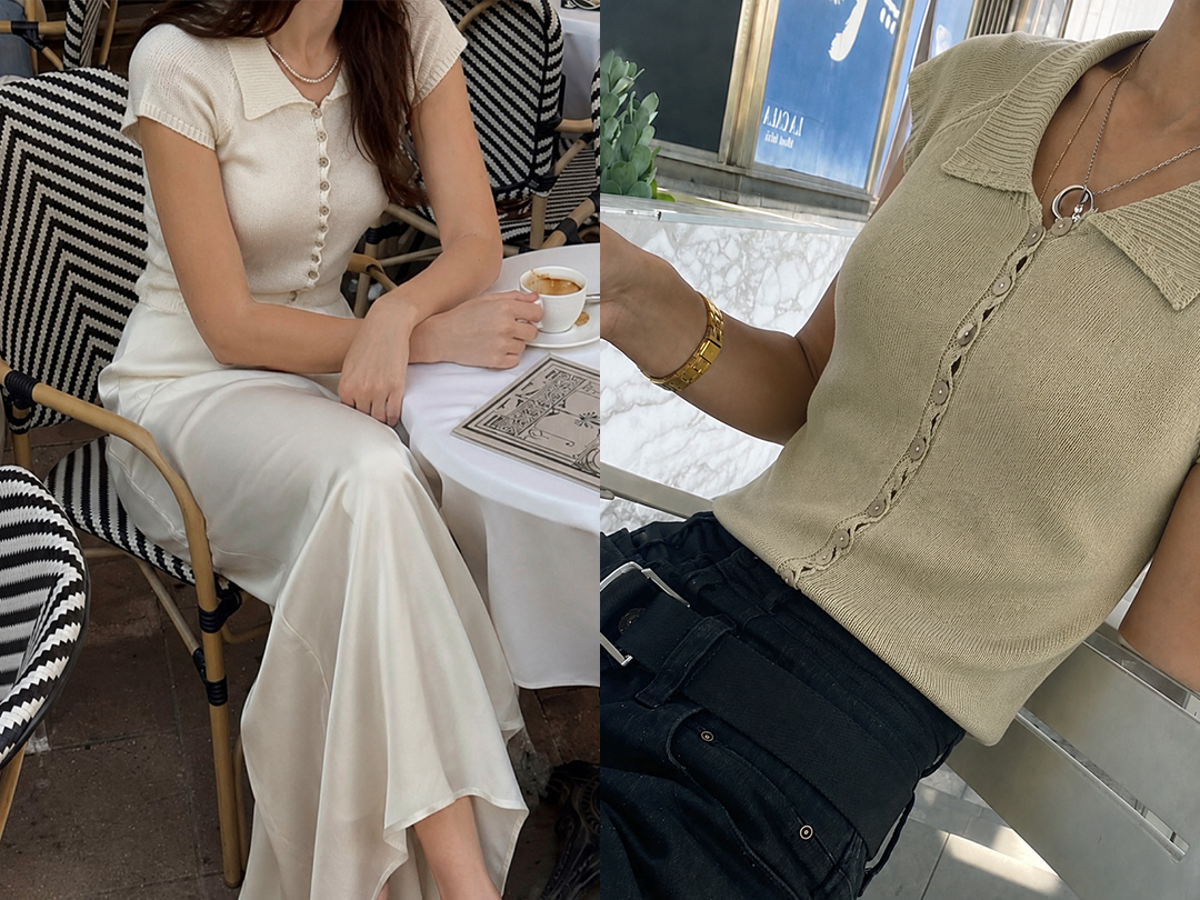 데아온 카라버튼니트