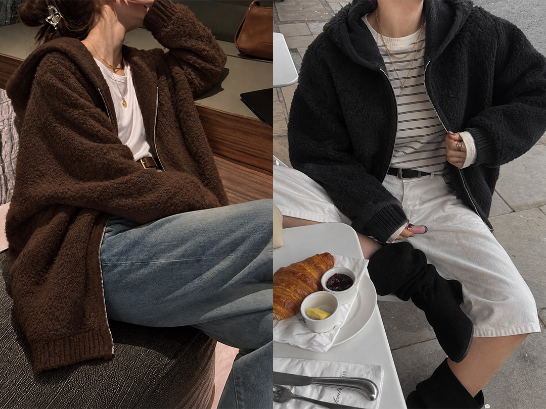 파비한 덤블후드니트집업