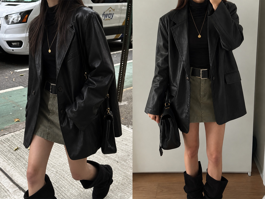 레반코 박시레더자켓